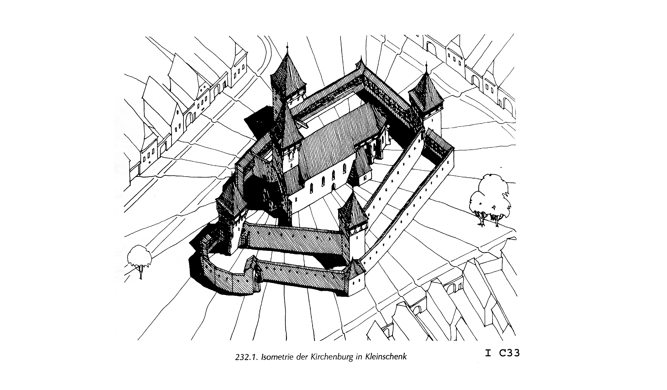 Die Isometrie der Kirchenburg in Kleinschenk.