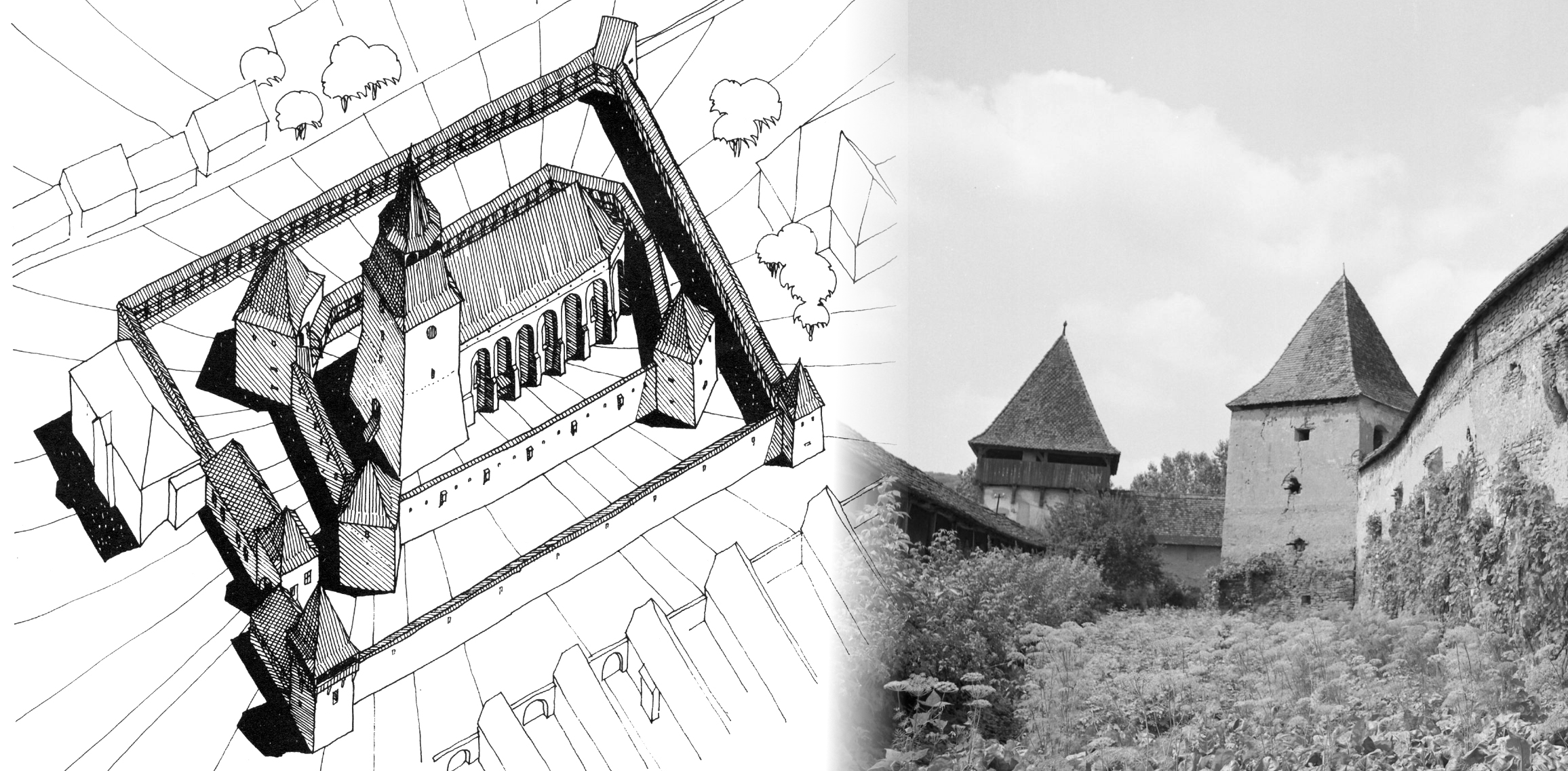 Peretele inelar al bisericii fortificate din Archita in Transilvania