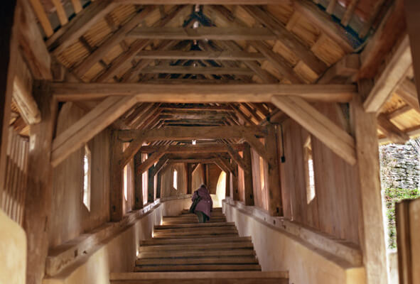 The shingle-covered stairway in the churchcastle in Biertan.