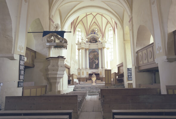 The altar in the fortified church in Copsa mare.