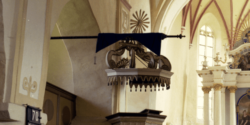 The pulpit in the fortified church in Copsa mare.