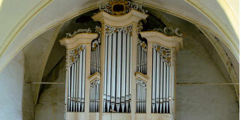 The organ in the fortified church in Movile.