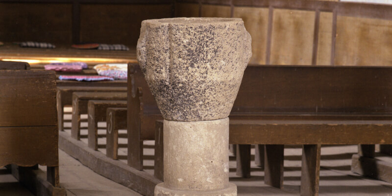 the baptismal font inthe churchcastle in Bagaciu.