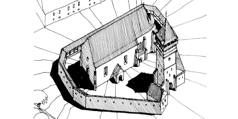 Illustration der Kirche in Grossalisch, Siebenbürgen