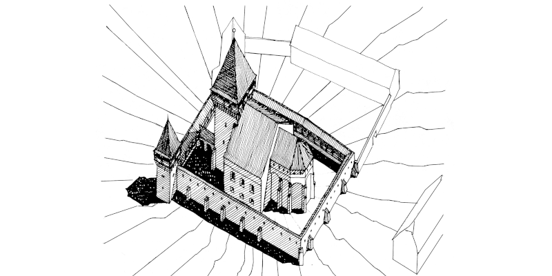 Eine Illustration der Kirchenburg in Martinsberg Siebenbürgen