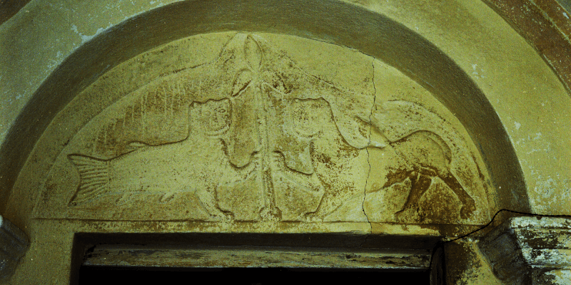 The relief at the entrance of the church in Vupar Transylvania