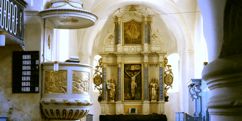 Der Altar in der befestigten Kirche von Chirp?r, Kirchberg, Siebenbürgen