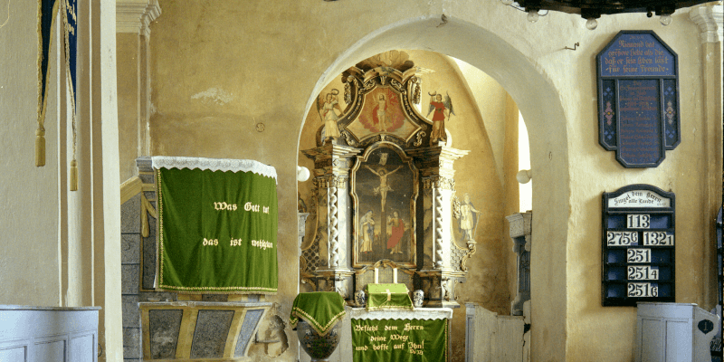 The altar in the fortified church in Veseud, Transylvania