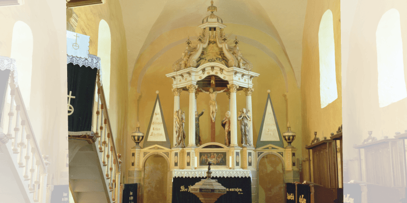 The baroque altar in the fortified church in Merghindeal, Transylvania