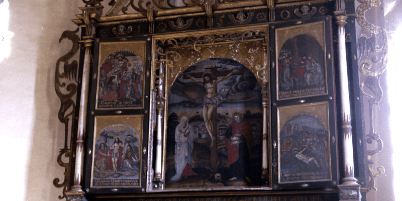 Der Barockaltar in der Kirchenburg von Agnetheln, Agnita, Siebenbürgen