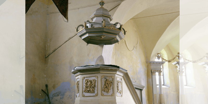 The Pulpit in the fortified church in Pelisor, Transylvania