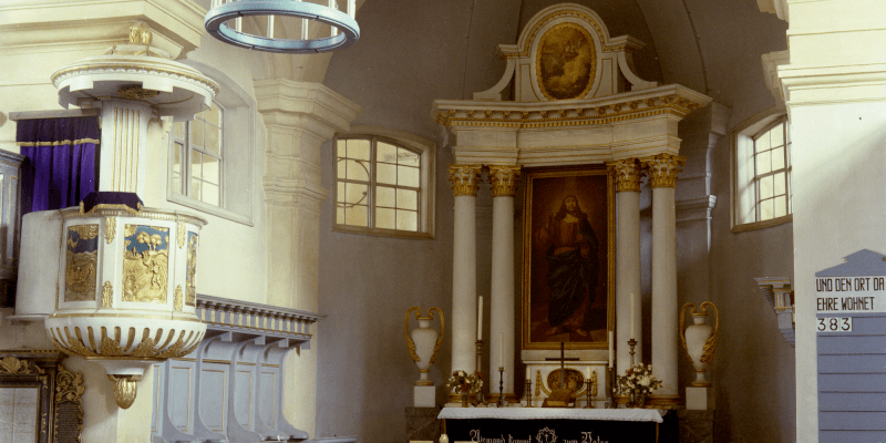 The altar in the fortified church in Nocrich, Transylvania