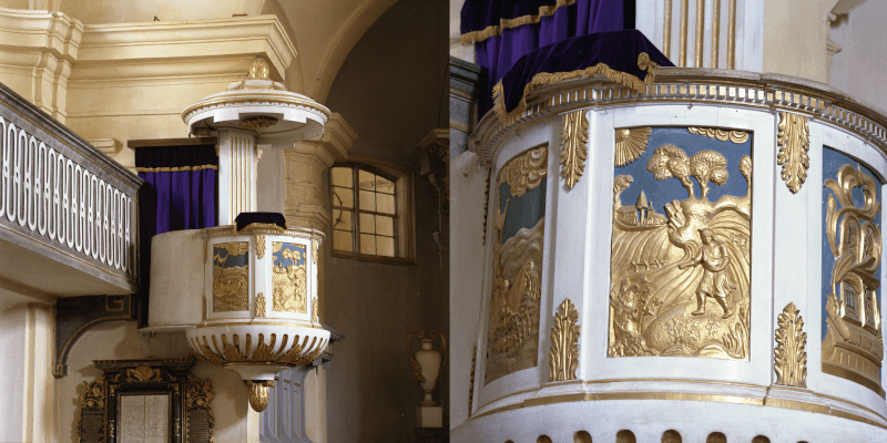 The Pulpit in the fortified church in Nocrich, Transylvania