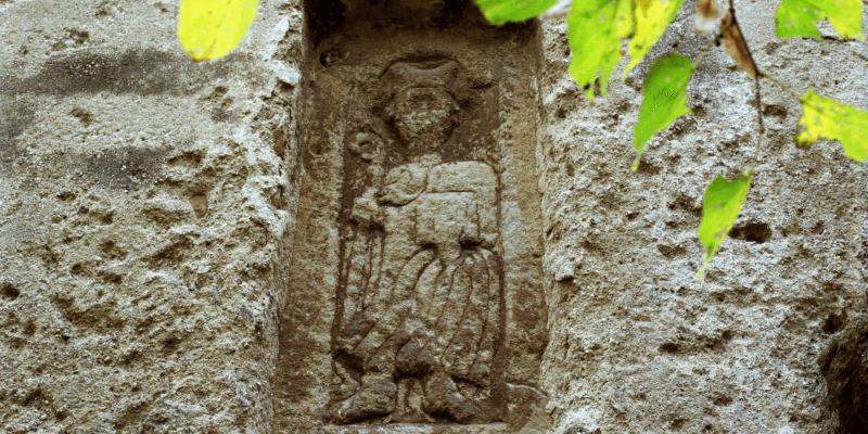 Lions and a human head in the fortified church in Nou near Sibiu in Transylvania