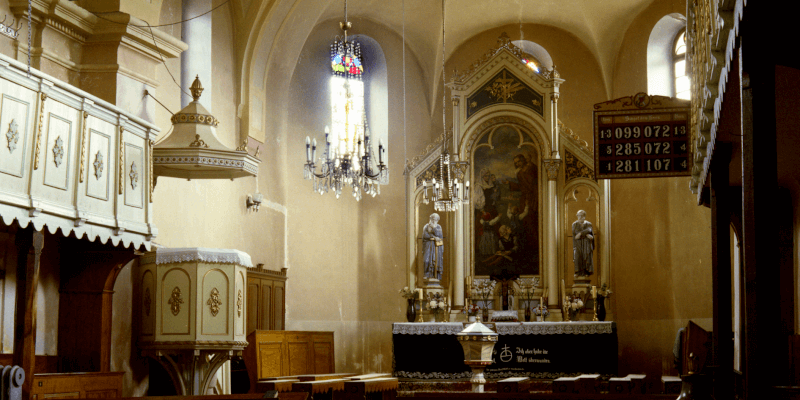 The altar in the fortified church in Marpod, Transylvania