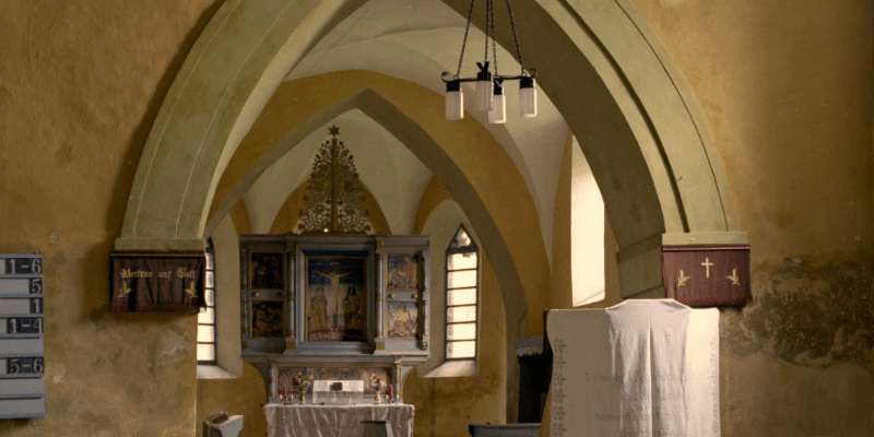 The altar details in the fortified church of Tapu near Medias in Transylvania