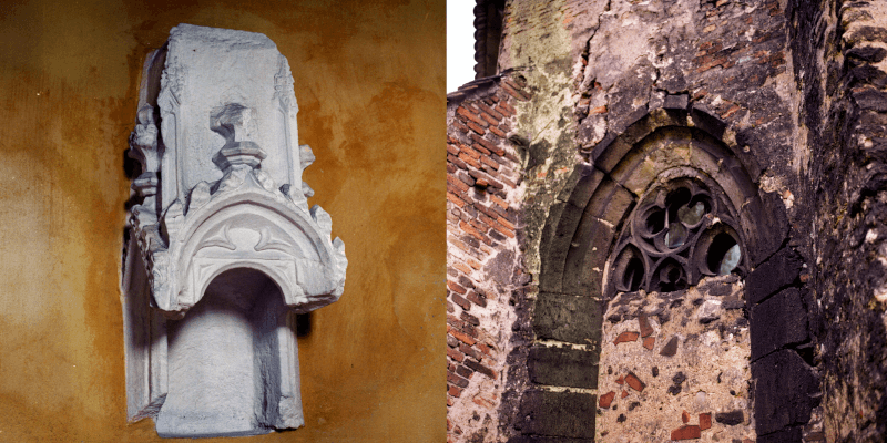 Gothic details in the fortified church of Tapu near Medias in Transylvania