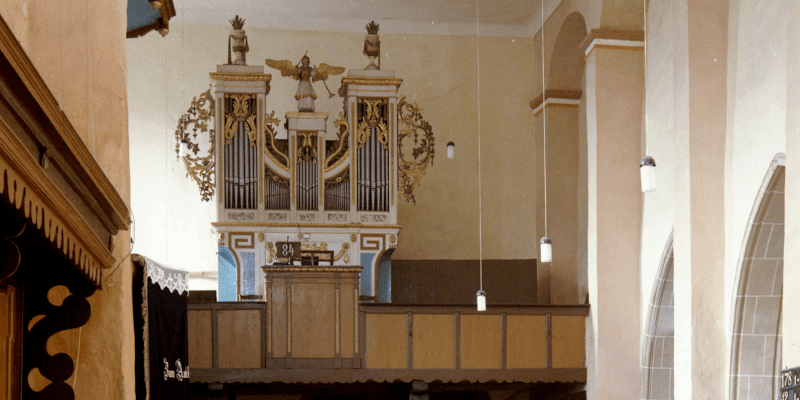 The organ in the fortified church of Pretai, near Medias in Transylvania