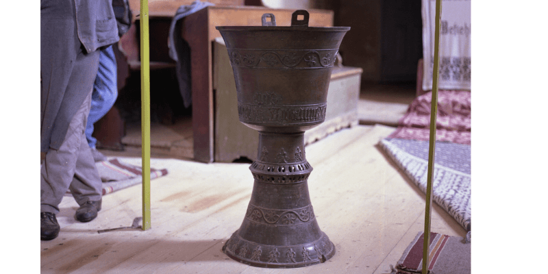 The baptismal font in Daia near Sighisoara in Transylvania