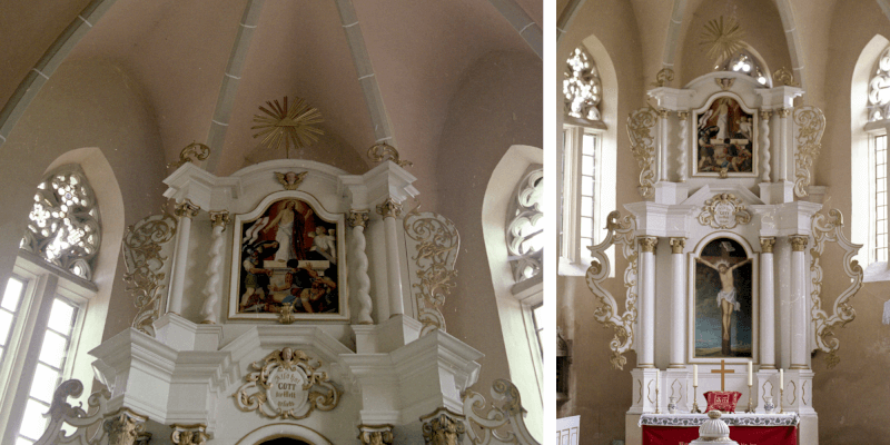 Der barocke Altar in der Kirchenburg in Igisu Nou/ Eibesdorf in Siebenbuergen