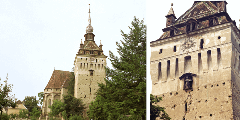 Church steeple in Saschiz in Transylvania