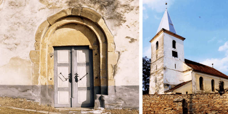 The bell tower of the fortified church in Nadis in Transylvania