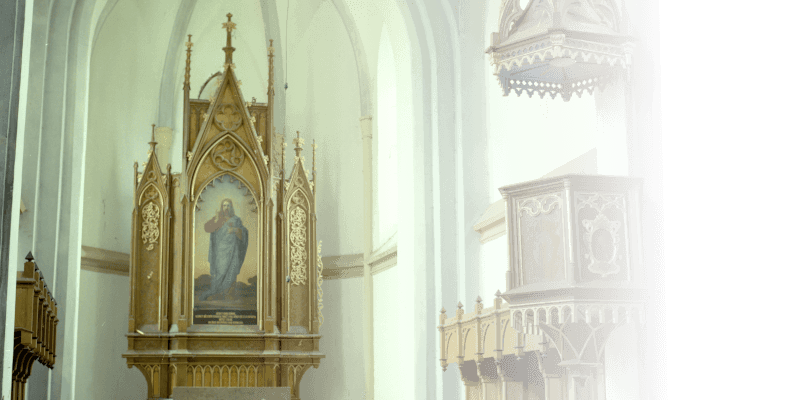 The altar in the fortified church in Senereus in Transylvania