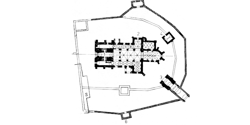 The floor plan of the fortified church of Atel in Transylvania