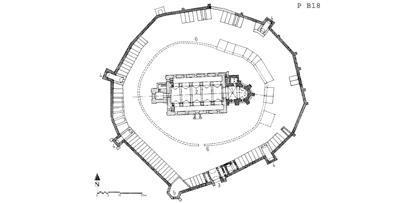 The ground plan of the fortified church in Balcaciu, Transylvania