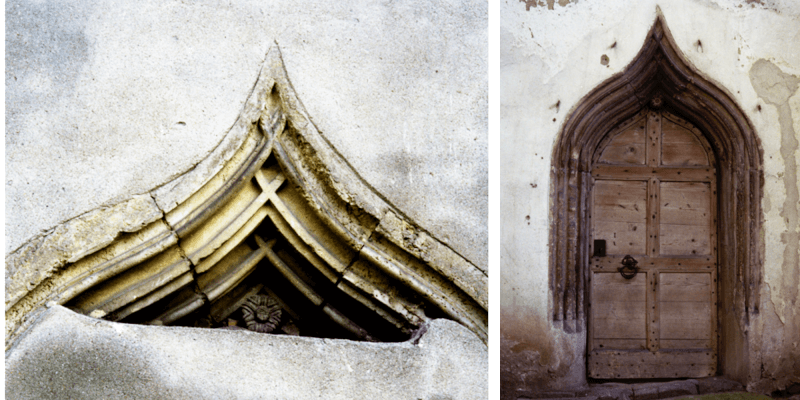 The portals of the fortified church in Boian in Transylvania