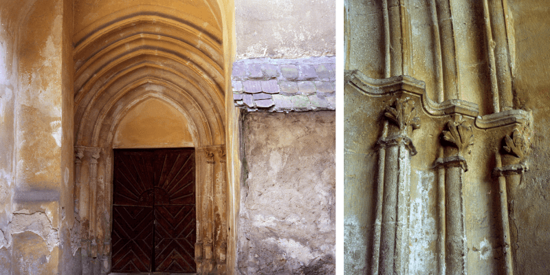 The portal of the fortified church in Seica Mica in Transylvania