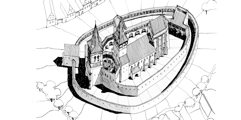 Eine Illustration der Kirchenburg in Kleinschelken/ Seica Mica in Siebenbuergen