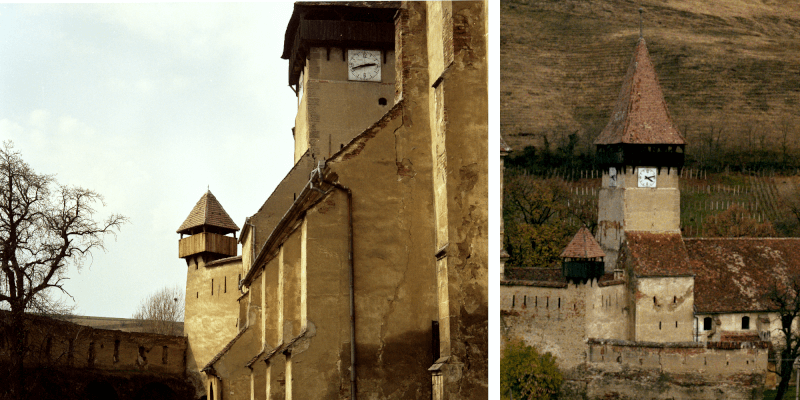 The bell tower of the fortified church in Seica Mica in Transylvania