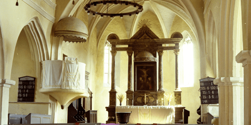 The new altar of the fortified church in Seica Mica in Transylvania