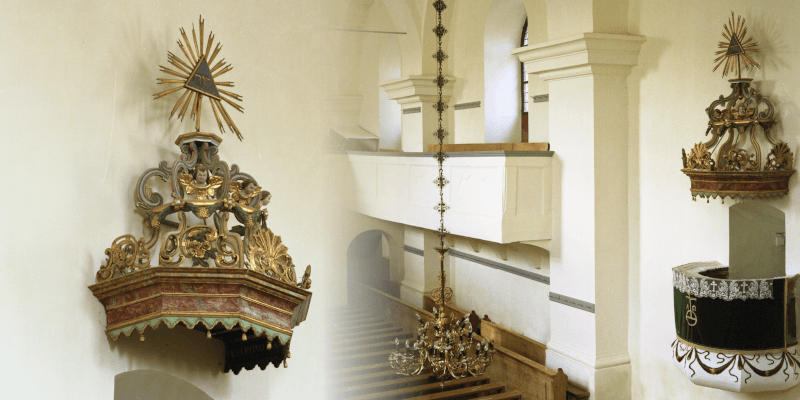 The Pulpit in the fortified church in Cisnadie/ Heltau in Transylvania