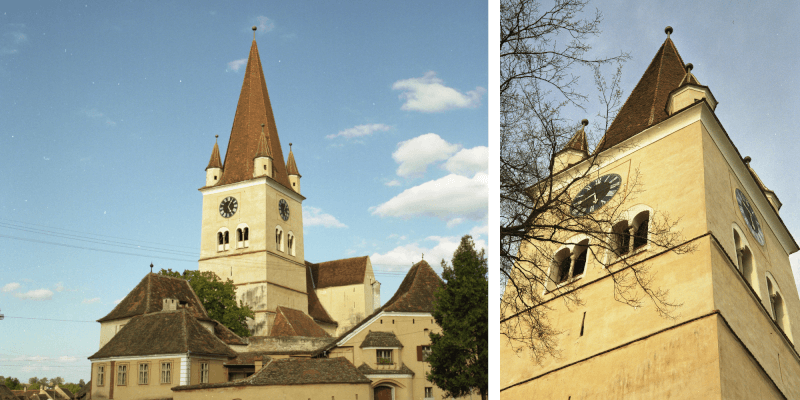 The bell tower in the fortified church in Cisnadie/ Heltau in Transylvania