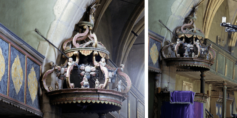 Die Kanzel in der Kirche in Stolzenburg/Slimnic in Siebenbuergen