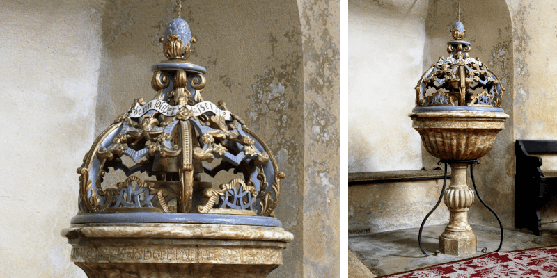 Das Taufbecken in der Kirche in Grossscheuern / Sura Mare in Siebenbuergen