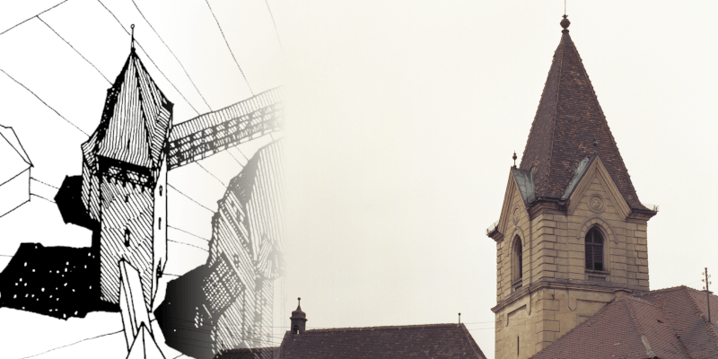 Bell tower in the fortified church in Tarnava in Transylvania