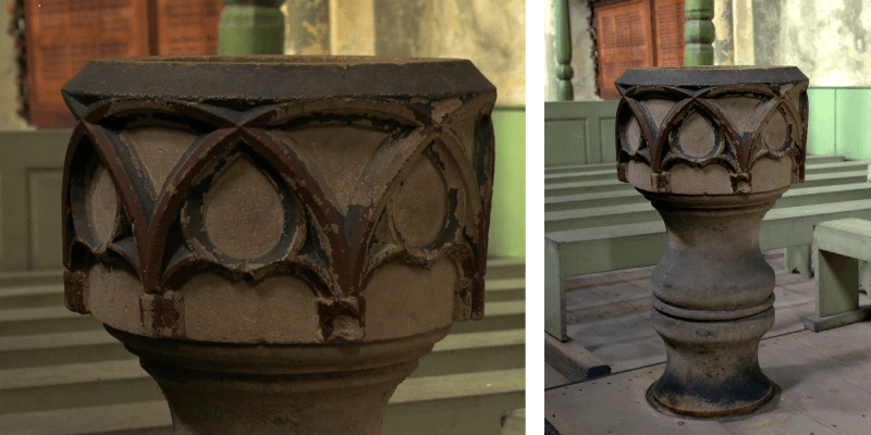 Baptismal font in the fortified church in Tarnava in Transylvania