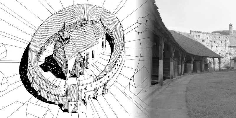 Die Verteidigungsanlagen an der Kirchenburg in Reussmarkt/Miercurea Sibiului in Siebenbuergen