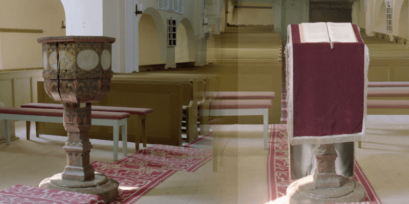 The baptismal font in the fortified church in Reussmarkt/Miercurea Sibiului in Transylvania