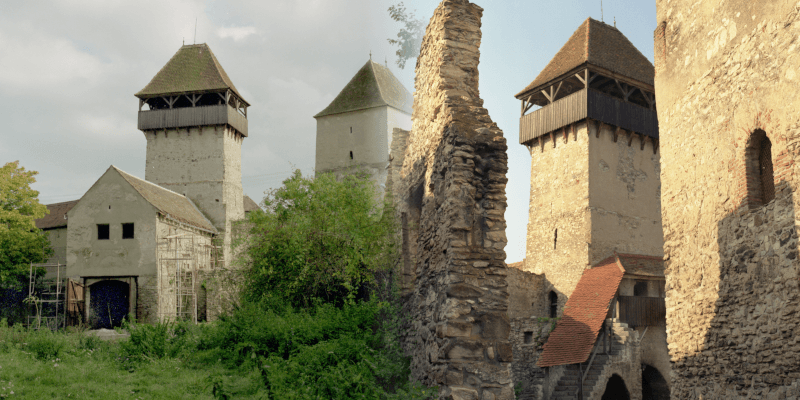 Gate tower of the fortified church of Calnic in Transylvania