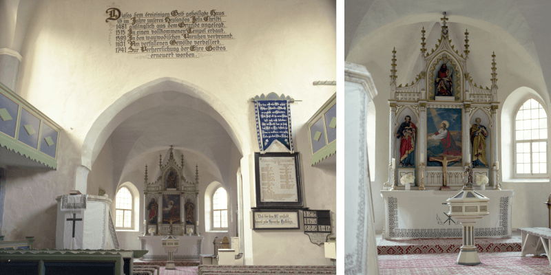 The altar in the fortified church in Dobranca in Transylvania