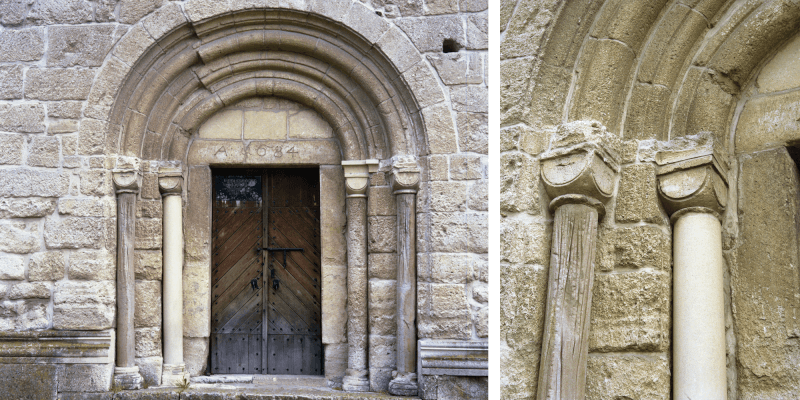 The Romanesque portal of the fortified church in Cricau in Transylvania