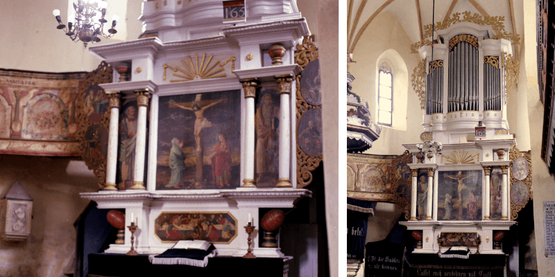 The altar in the  fortified church in  Cloasterf in Transylvania
