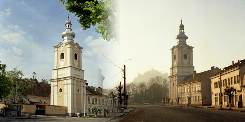 The bell tower at the church in Reps / Rupea in Transylvania