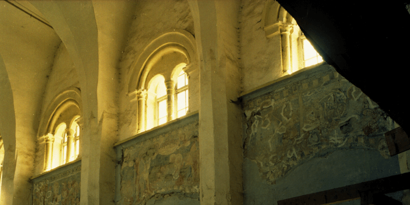 The twin windows in the fortified church in Drauseni in Transylvania