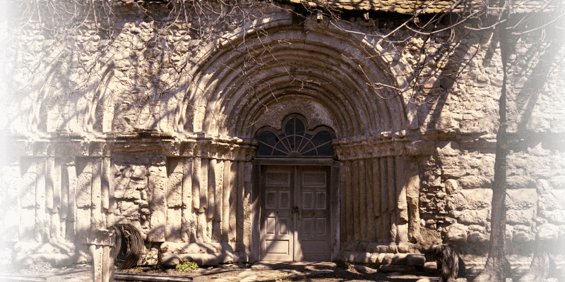 The west portal in the fortified church in Drauseni in Transylvania