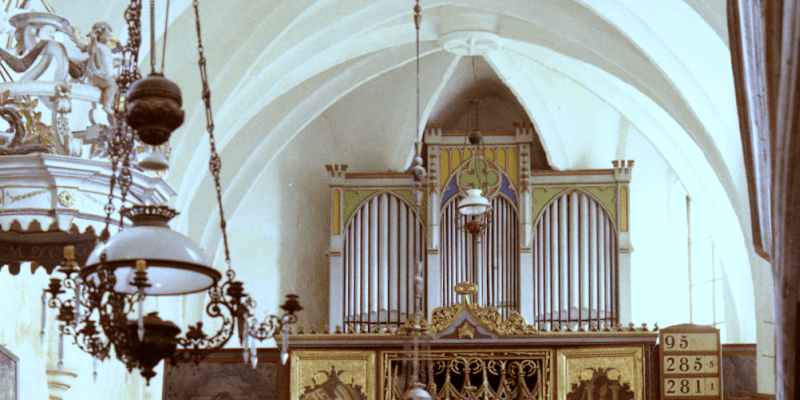 The organ in the fortified church in Beia in Transylvania